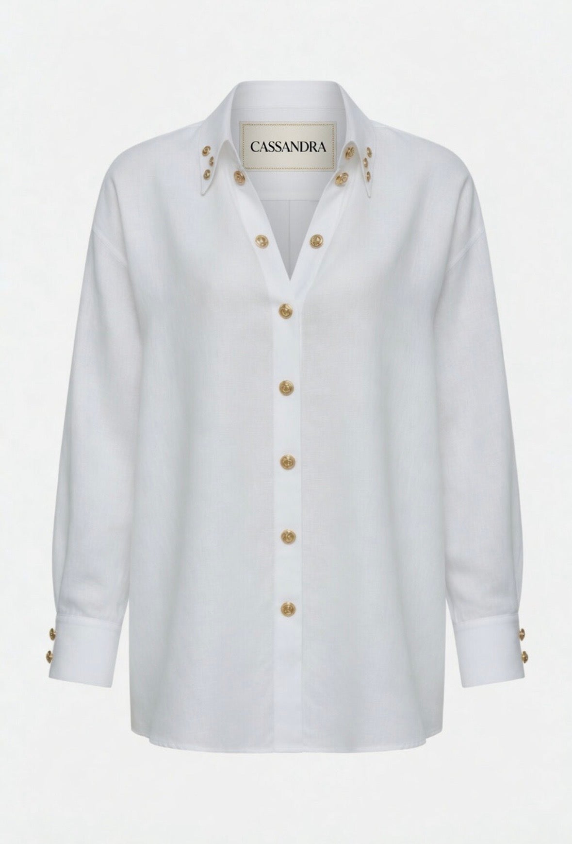 Oversized White Linen Shirt with Gold Hardware