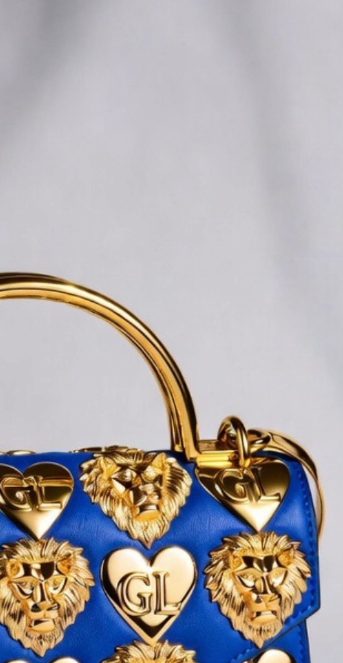 Gold Lion Royal Blue Gold Embellished Top Handle Bag