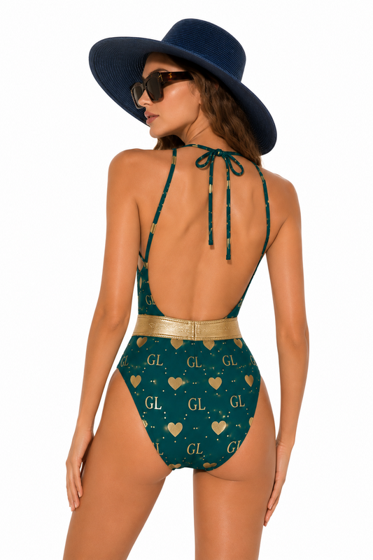 Gold Lion GL Monogram Heart Halter One-Piece