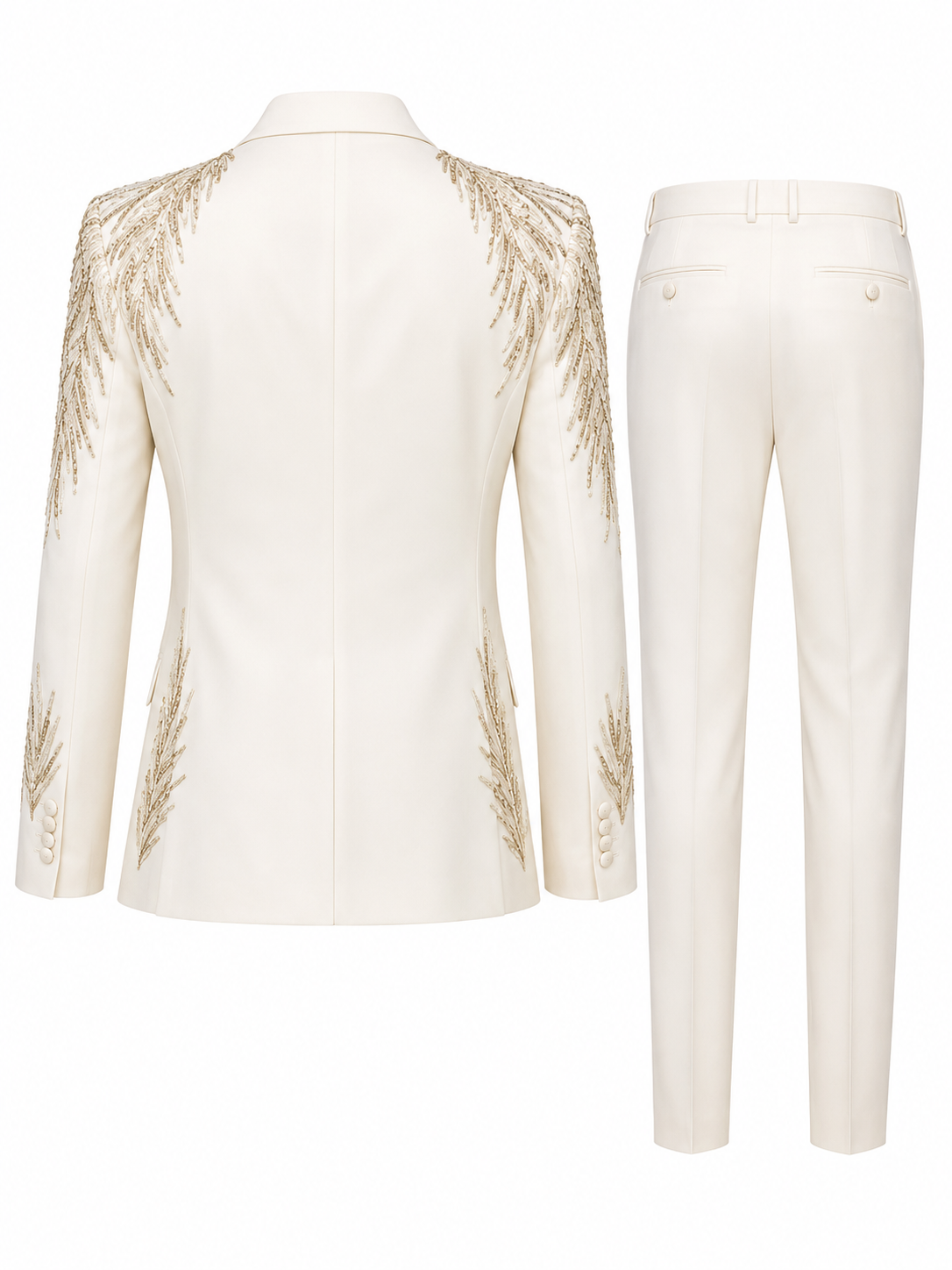 Halo Ivory Sequin Palm Three-Piece Wedding Suit