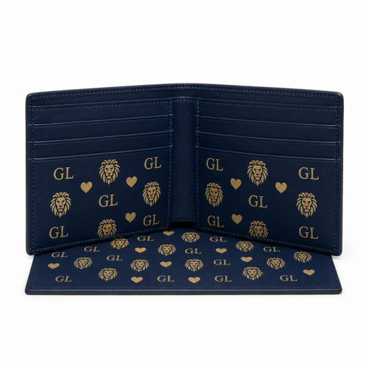 GL Gold Lion Monogram Bleu Royale Wallet