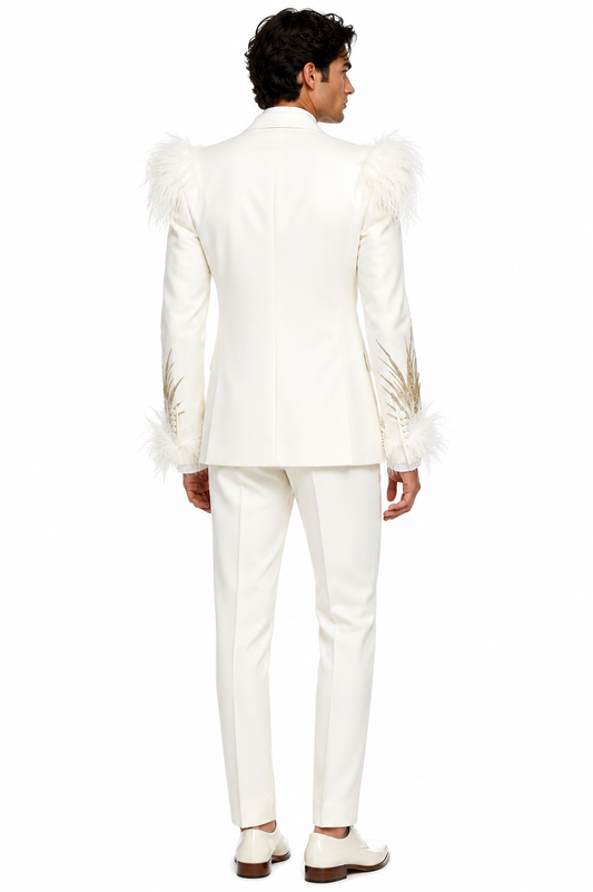 Halo White Feather & Gold Palm Wedding Suit