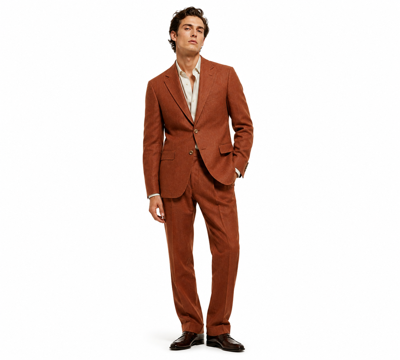 CASSANDRA TAILORED SUIT IN RUST LINEN-SILK BLEND