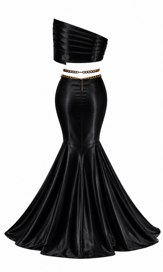 Asymmetric Draped Silk Set