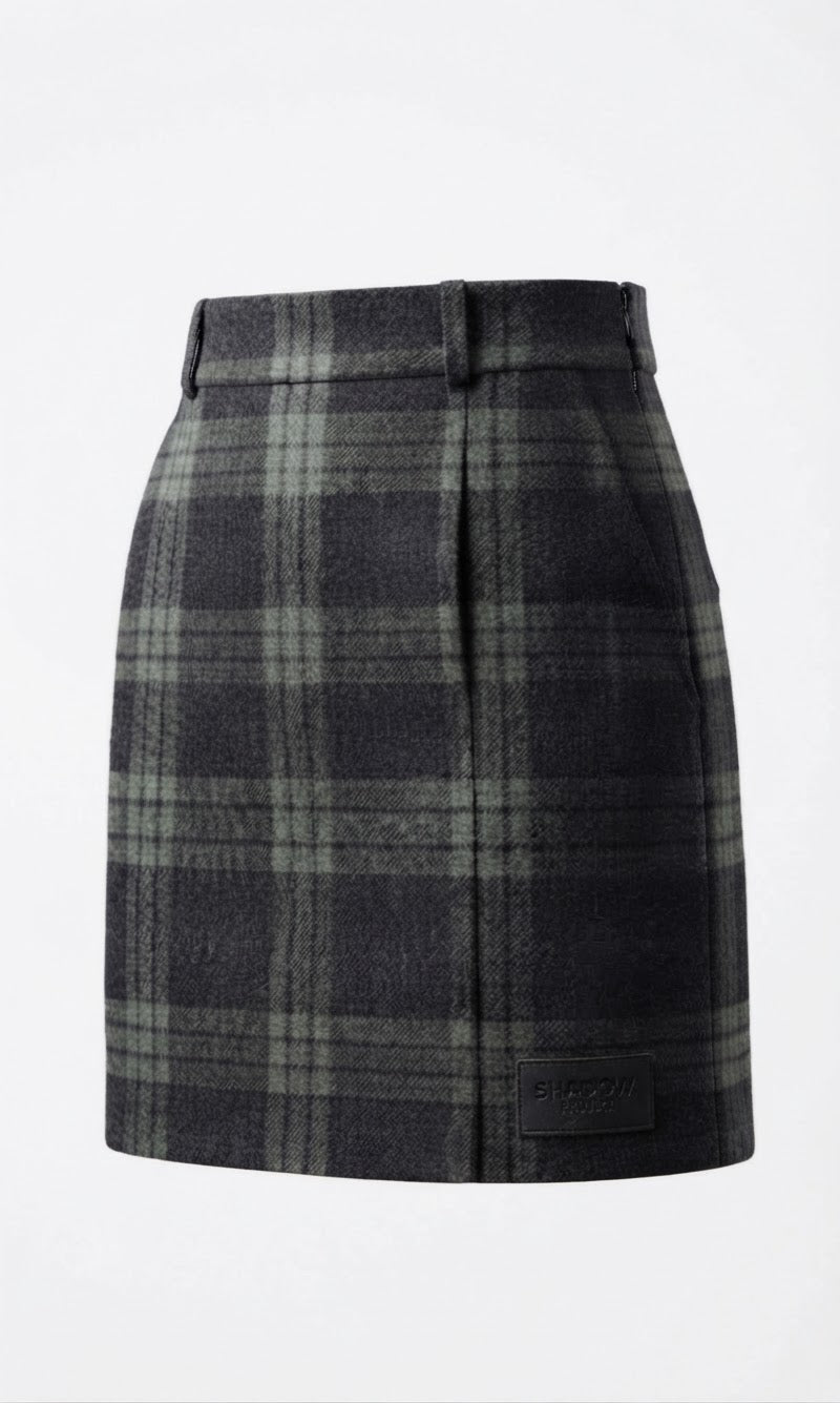 Stone Island Shadow- Plaid Wool-Blend Mini Skirt