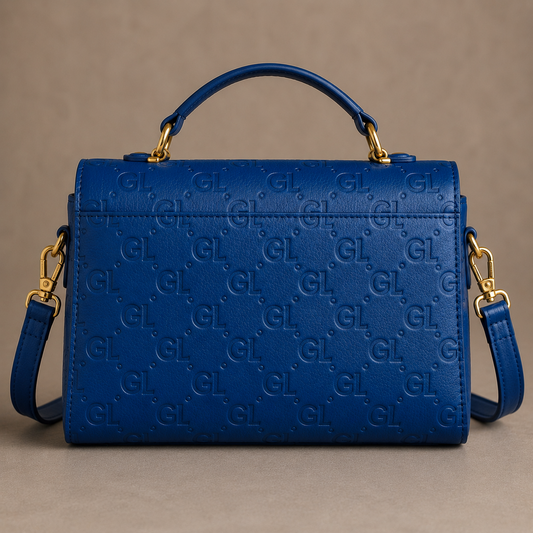 Gold Lion GL Lioness Blue Monogram Crossbody Bag