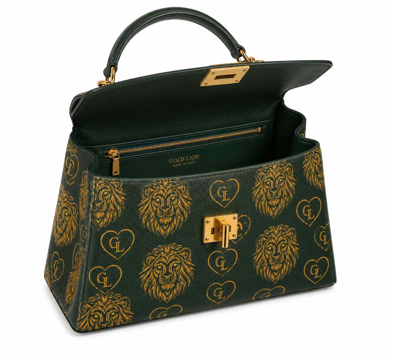 Gold Lion Top Handle Bag