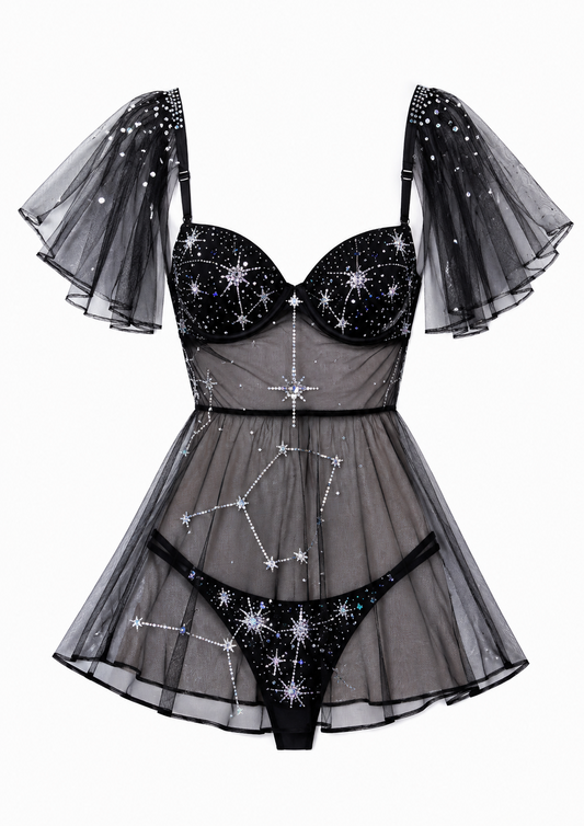 Midnight Constellation Rhinestone Babydoll Set