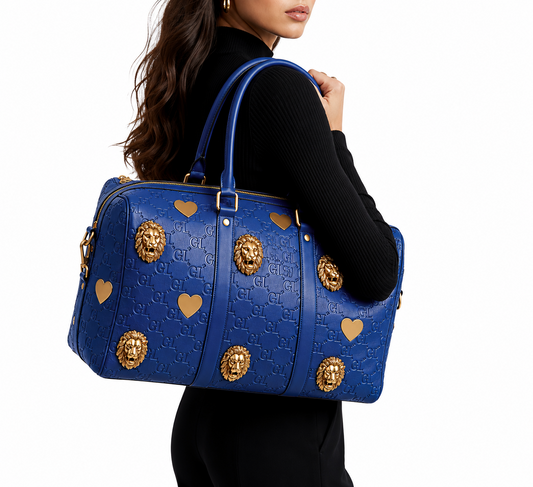 GL Royal Blue Monogram Gold Lion Duffle Bag