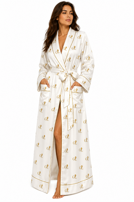 Gold Lion Monogram Silk Robe