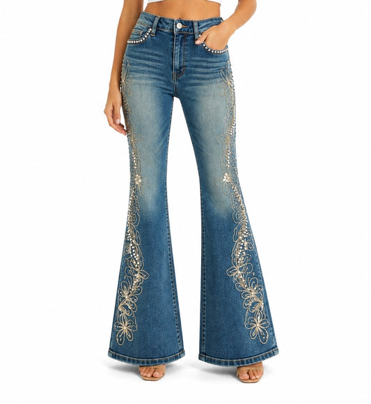 Glitter¿ Floral Embellished Flare Jeans