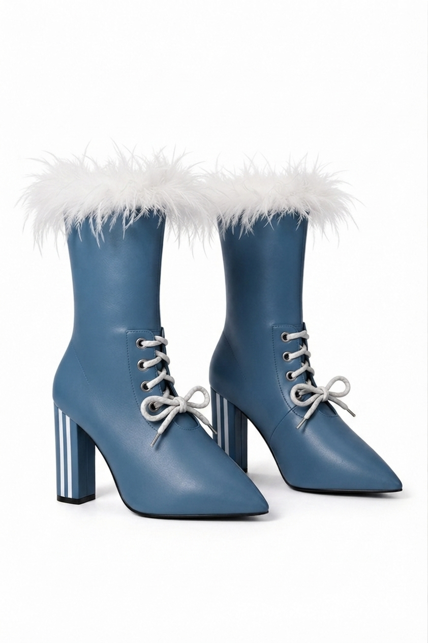 The "Bluebell" Feather-Cuff Lace-Up Boot