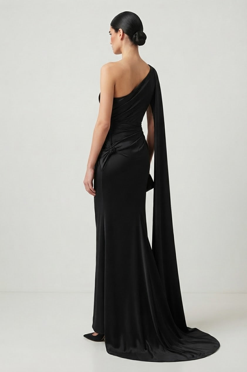 Elegance One-Shoulder Silk-Blend Evening Gown