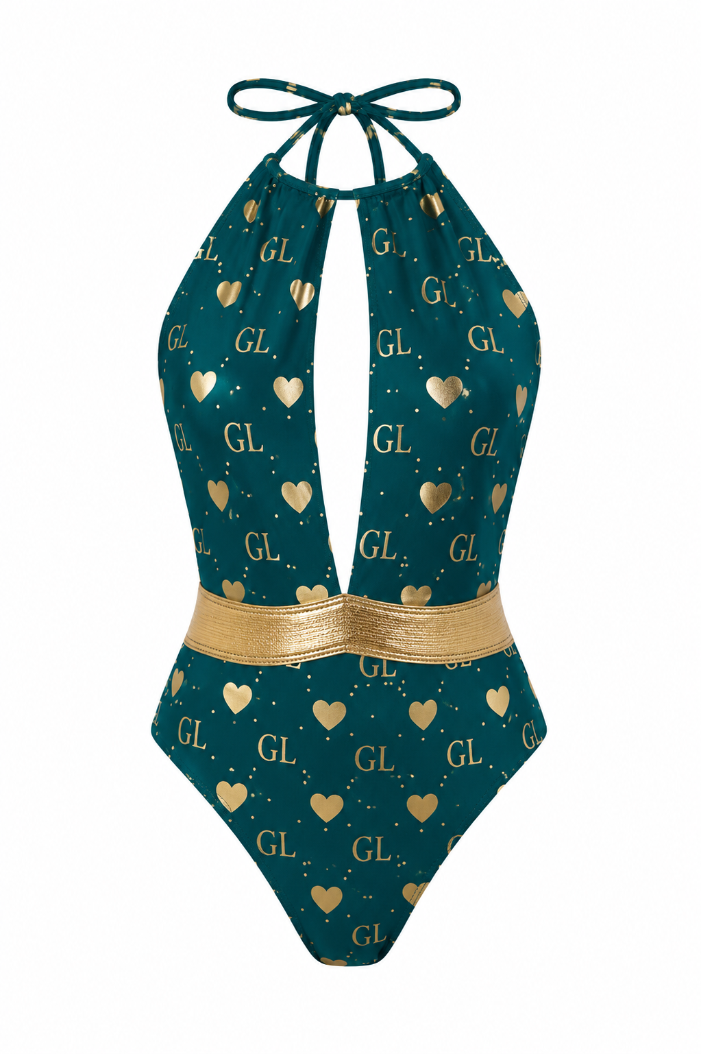 Gold Lion GL Monogram Heart Halter One-Piece