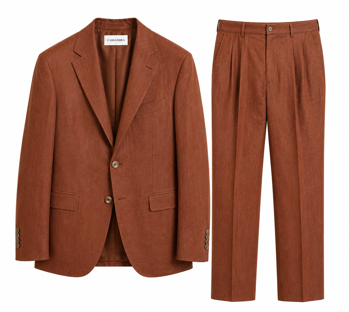 CASSANDRA TAILORED SUIT IN RUST LINEN-SILK BLEND