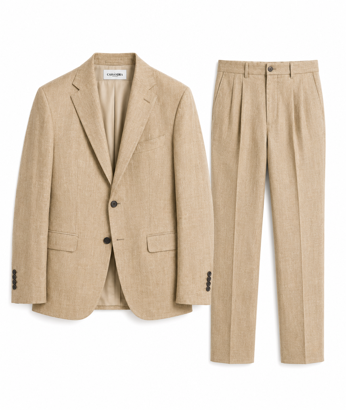 CASSANDRA TAILORED SUIT IN OATMEAL LINEN-SILK BLEND