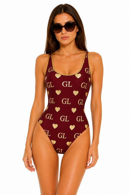 Gold Lion GL Signature Monogram Burgundy Scoop