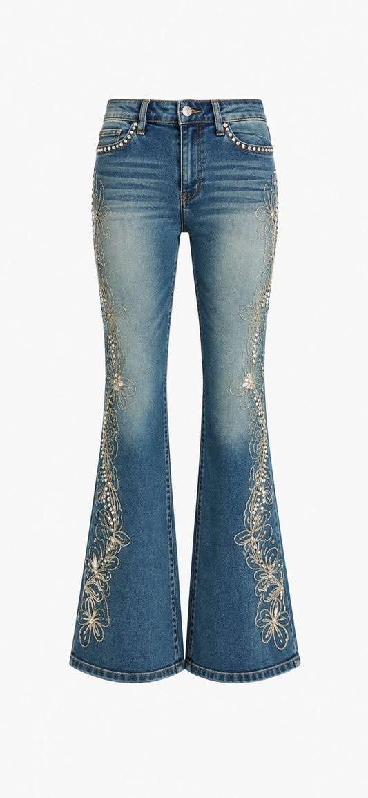 Glitter¿ Floral Embellished Flare Jeans