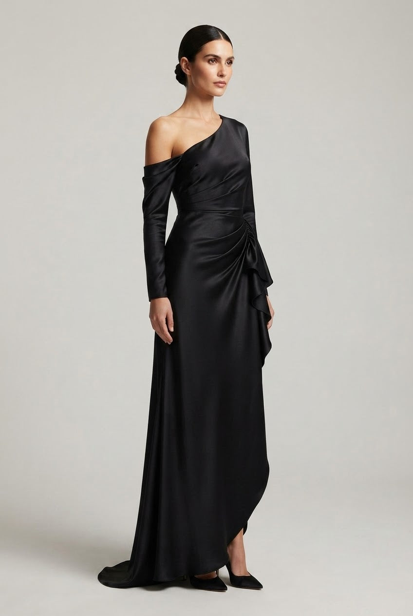 Sculpted Elegance One-Sleeve Silk Gown