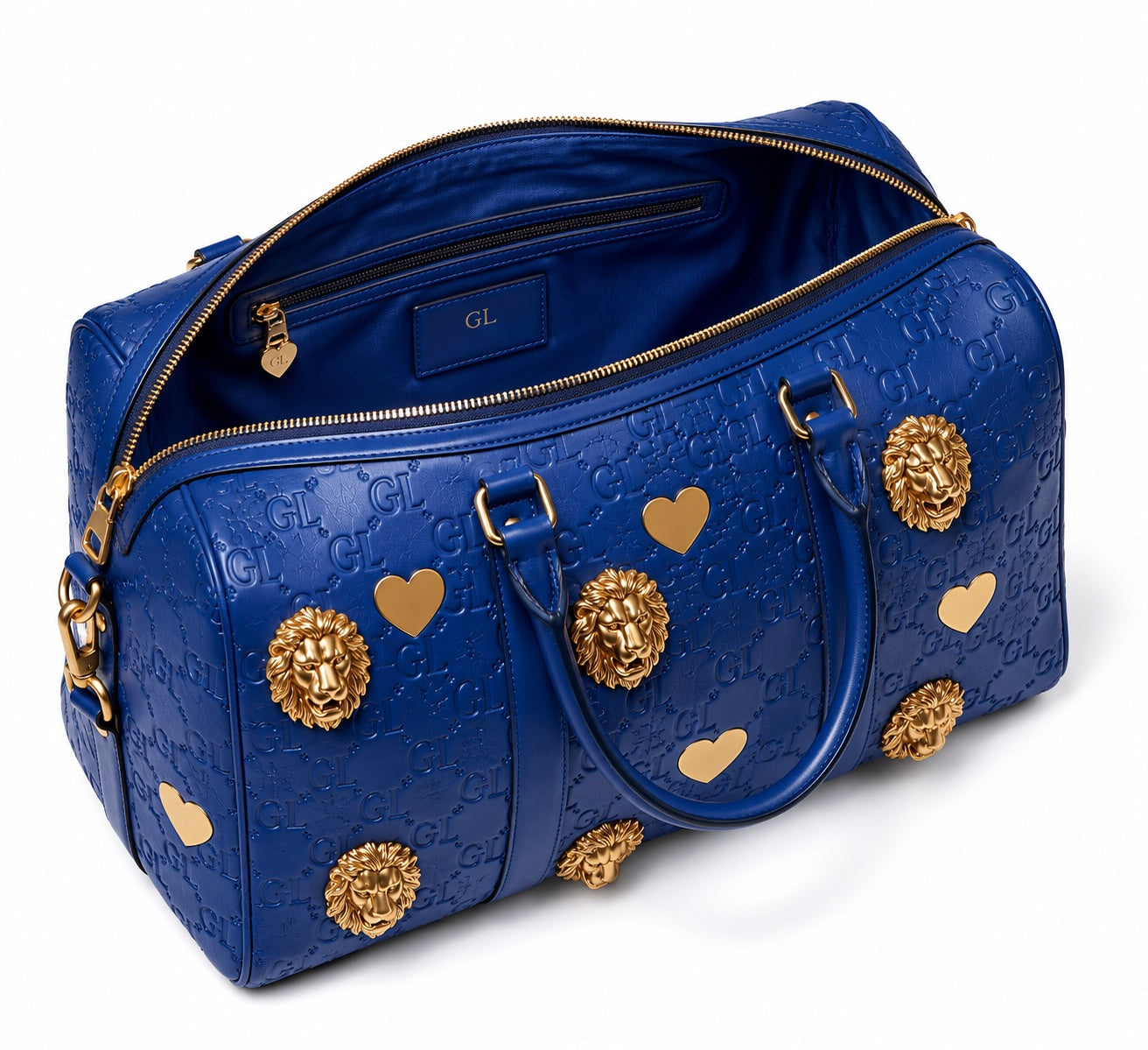 GL Royal Blue Monogram Gold Lion Duffle Bag