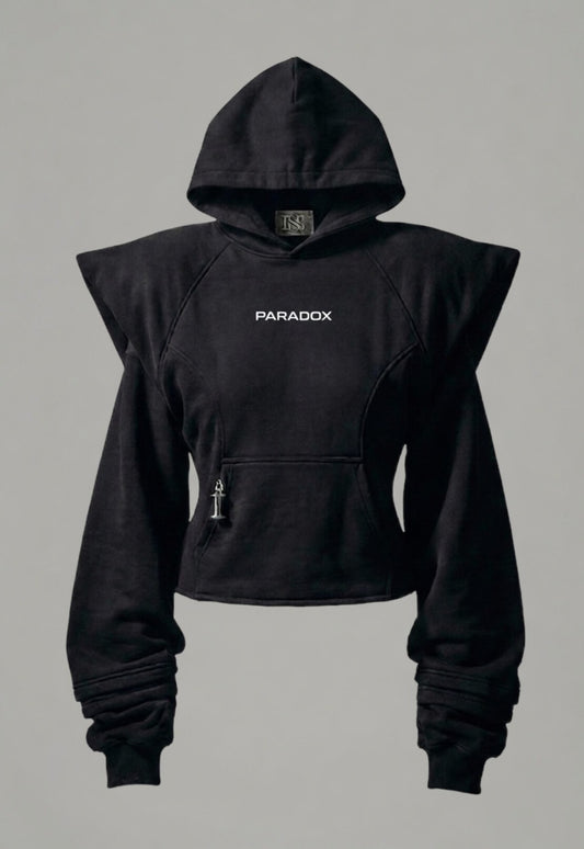 Paradox Black Cropped Hoodie with Structured Shoulders