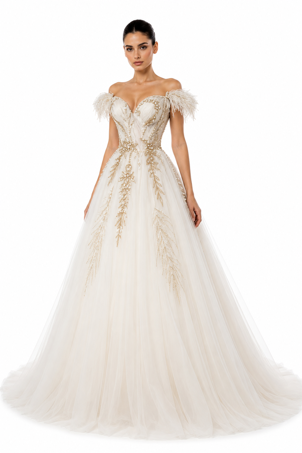Halo Feather Couture Wedding Gown