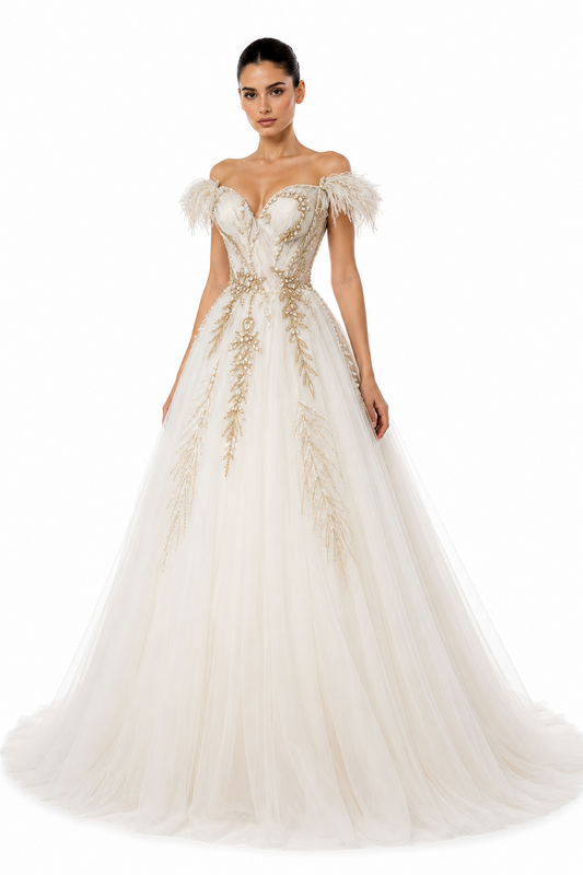 Halo Feather Couture Wedding Gown