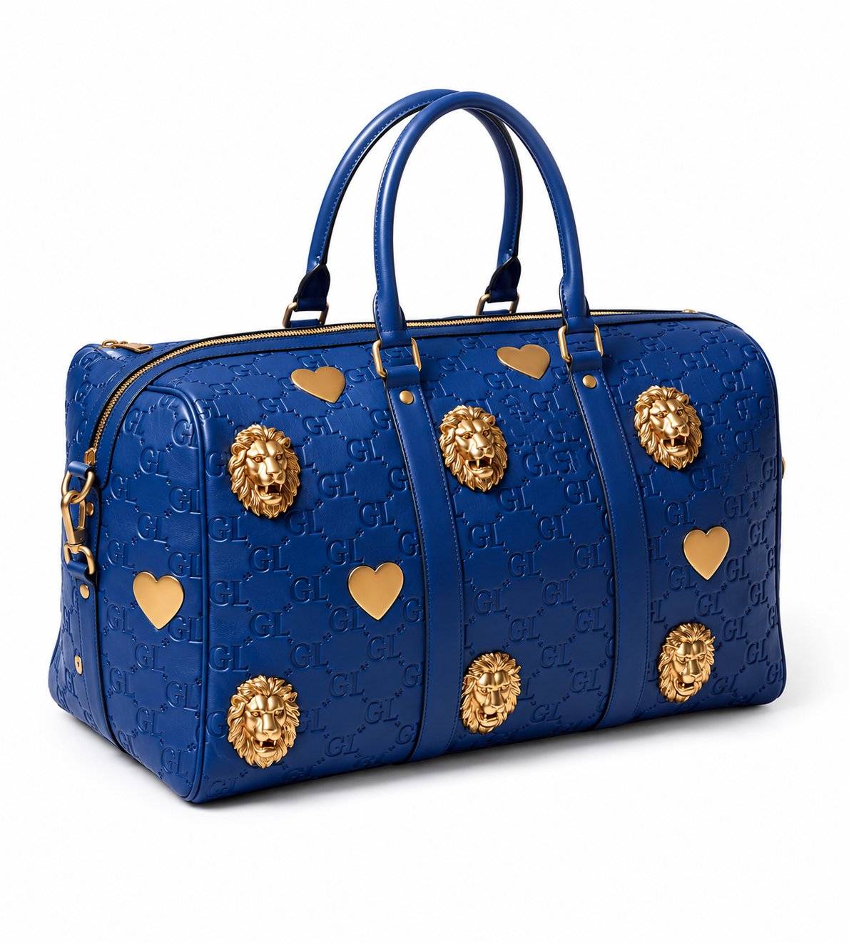 GL Royal Blue Monogram Gold Lion Duffle Bag