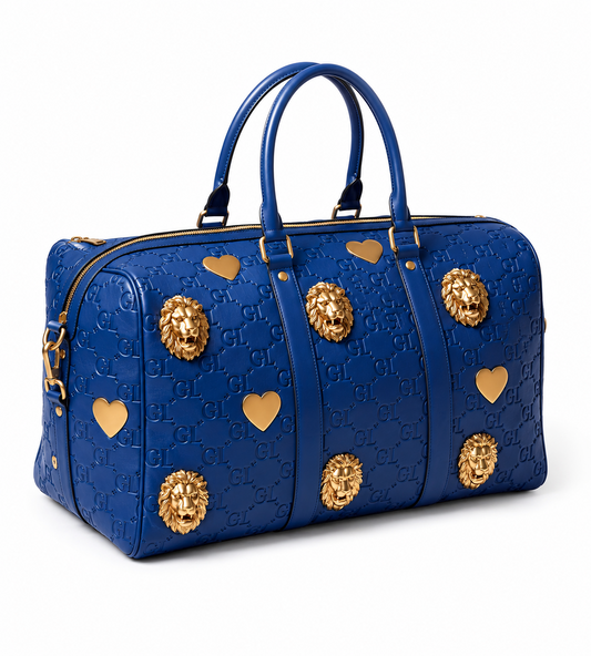 GL Royal Blue Monogram Gold Lion Duffle Bag