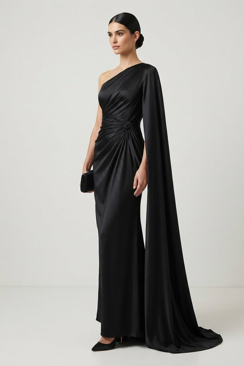 Elegance One-Shoulder Silk-Blend Evening Gown