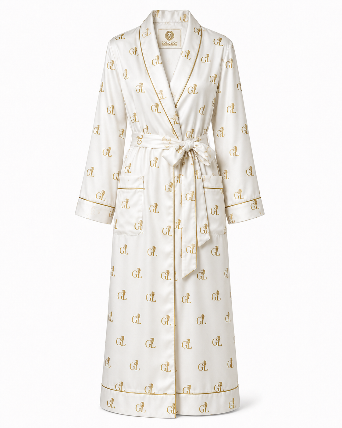 Gold Lion Monogram Silk Robe