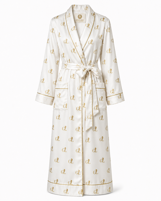 Gold Lion Monogram Silk Robe