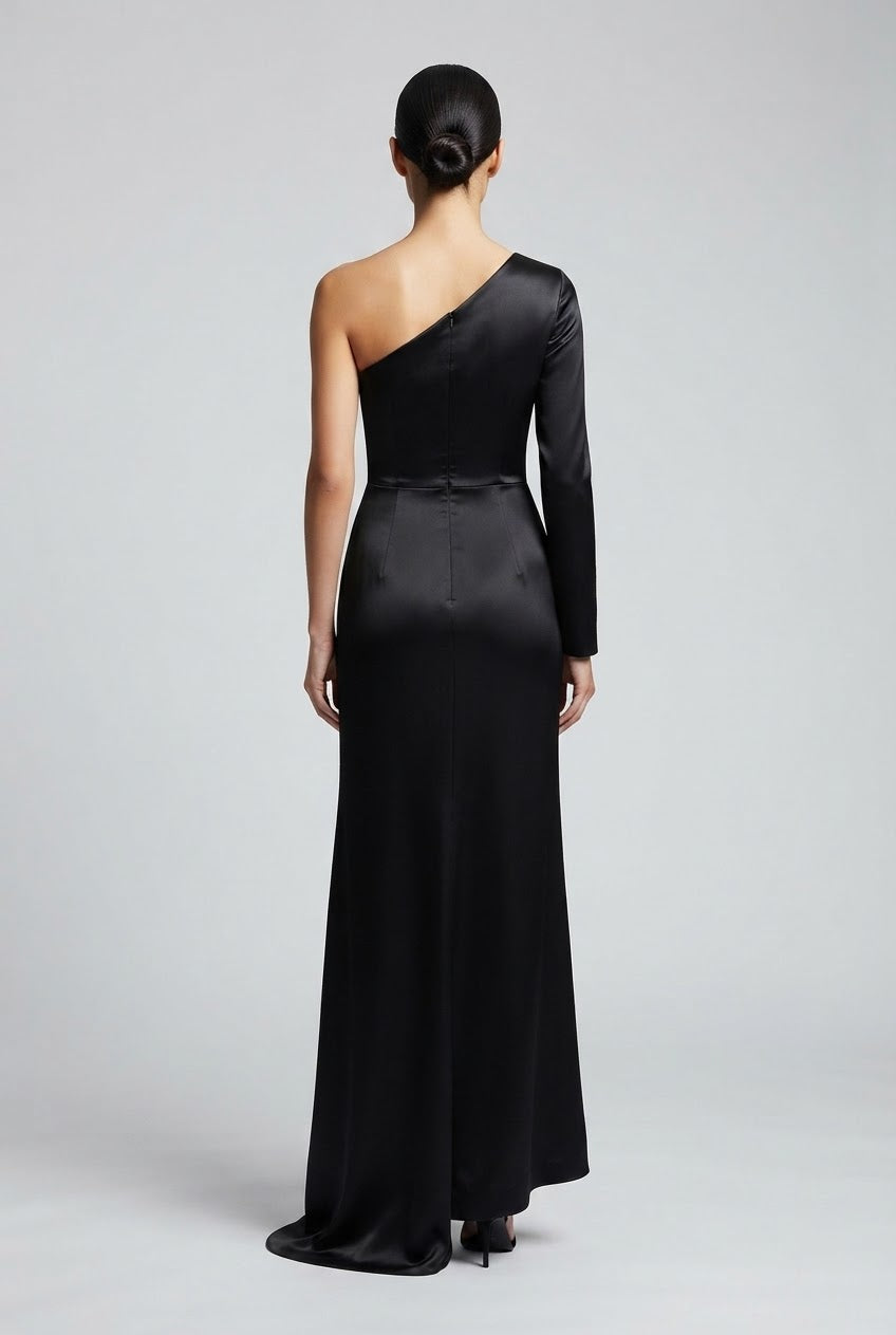 Sculpted Elegance One-Sleeve Silk Gown