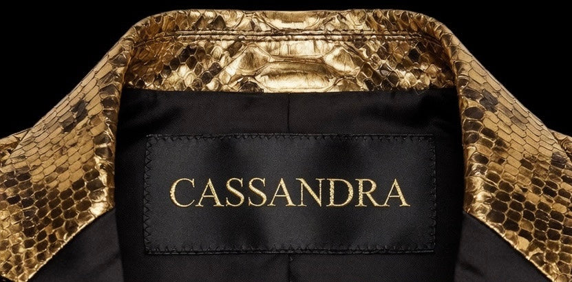 Cassandra Metallic Snake-Print Tuxedo and Pants (Gold)