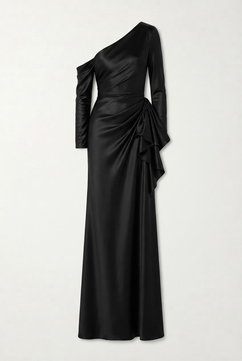 Sculpted Elegance One-Sleeve Silk Gown