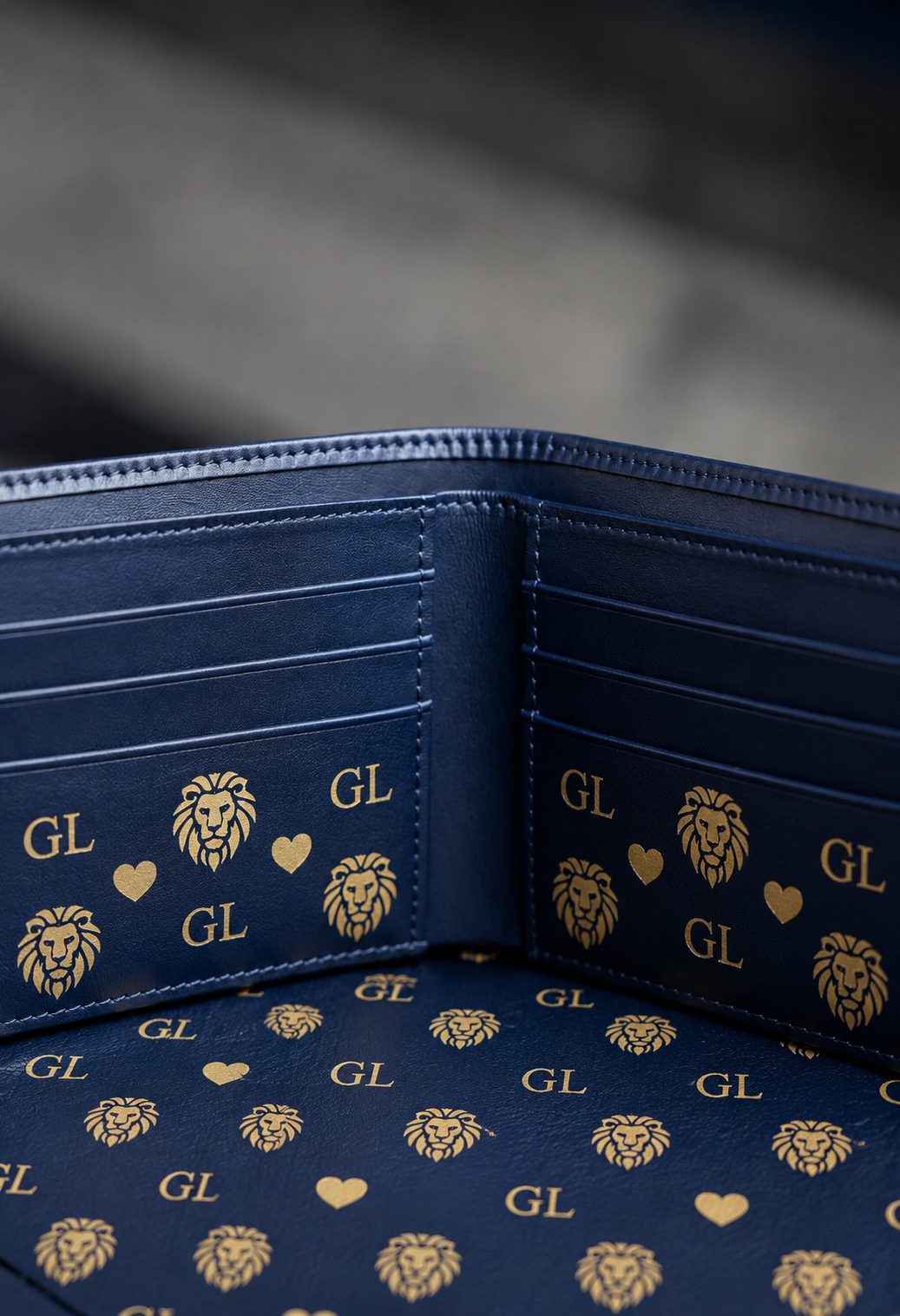 GL Gold Lion Monogram Bleu Royale Wallet