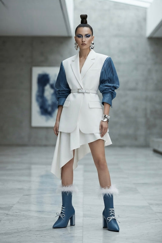 The "Bluebell" Feather-Cuff Lace-Up Boot