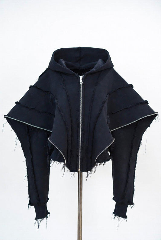 Paradox Shredded Multi-Zip Cropped Hoodie