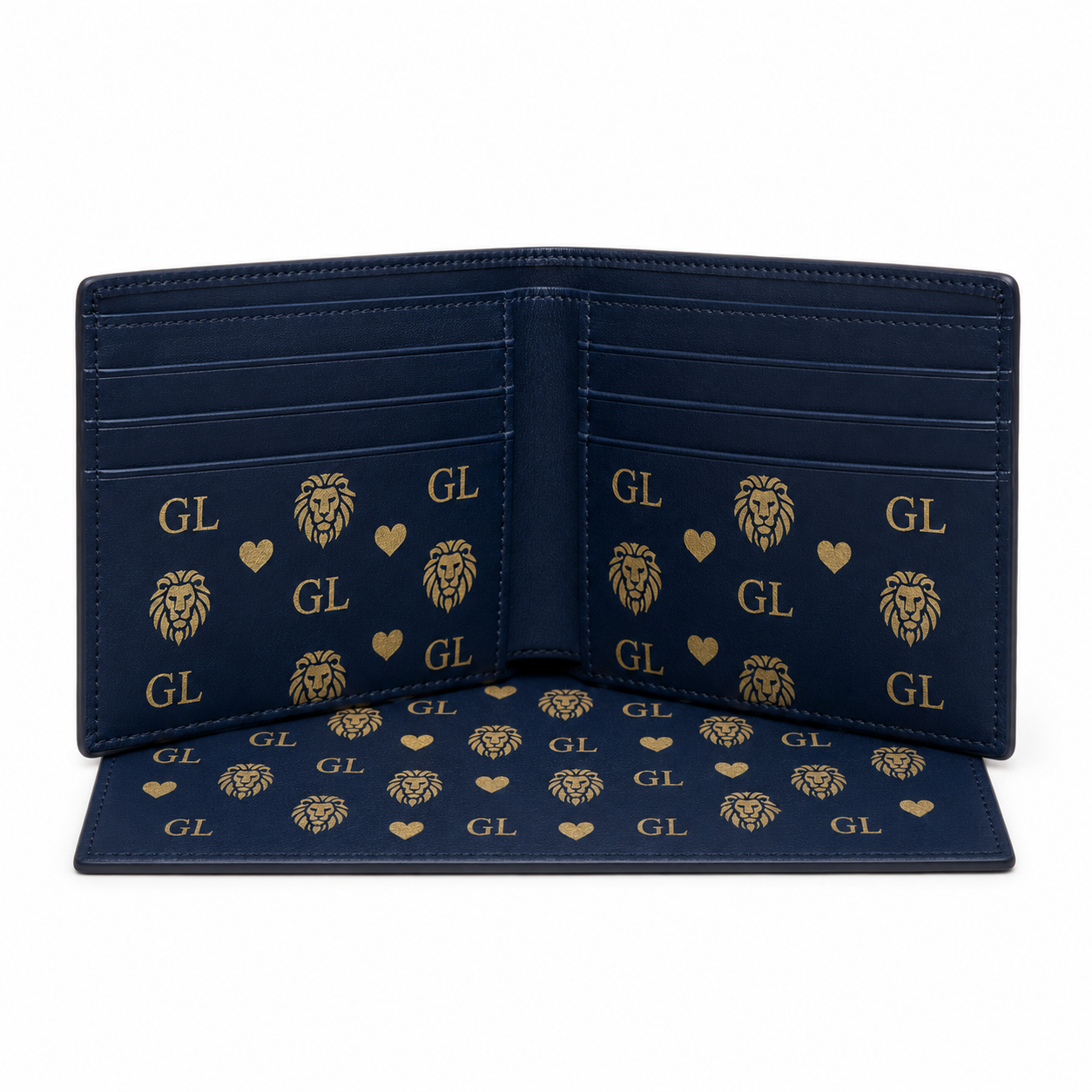 GL Gold Lion Monogram Bleu Royale Wallet
