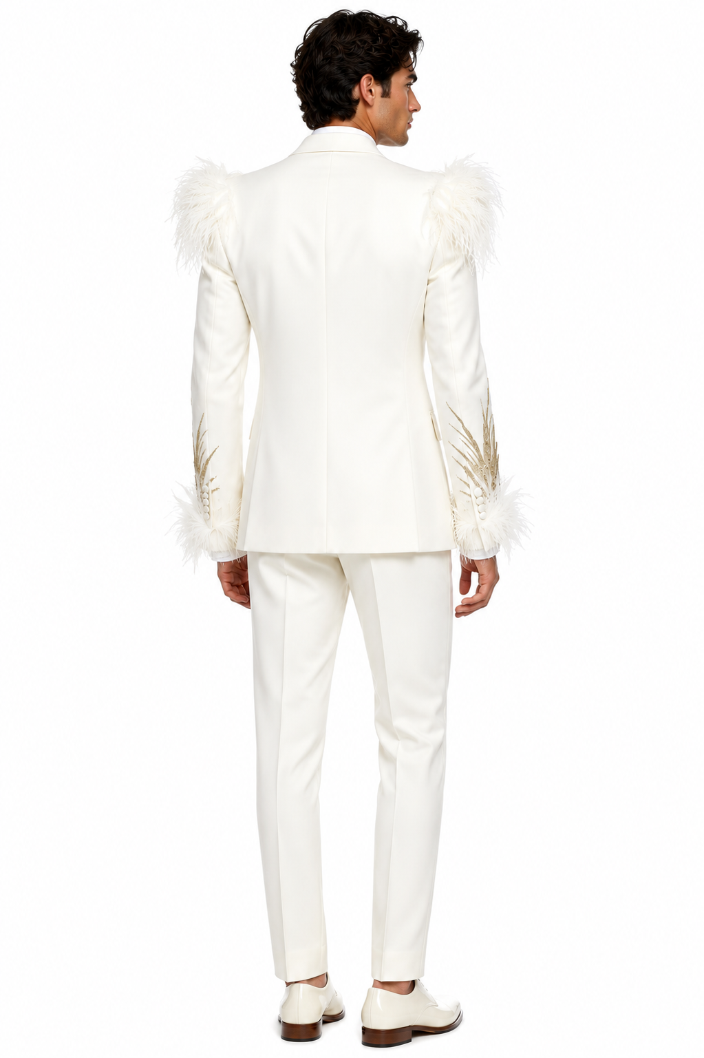 Halo White Feather & Gold Palm Wedding Suit