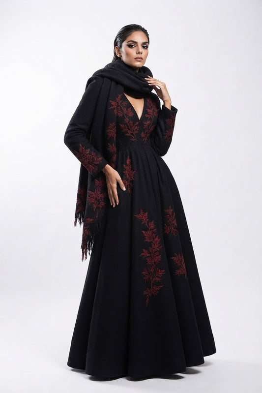 The Midnight Leaf Tapestry Gown and Scarf Ensemble by Shadow
