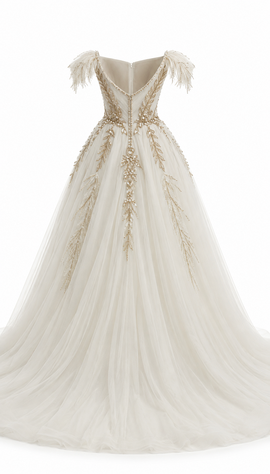 Halo Feather Couture Wedding Gown