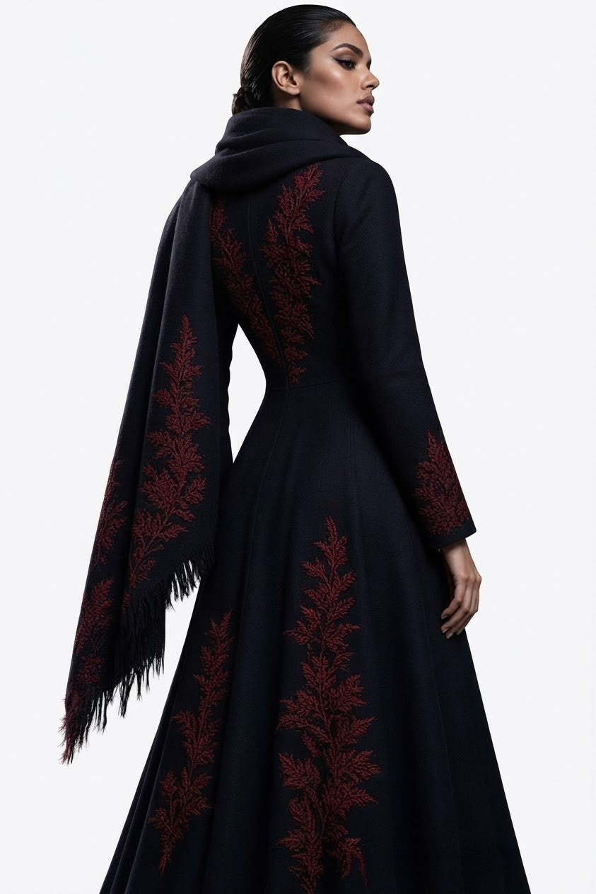 The Midnight Leaf Tapestry Gown and Scarf Ensemble by Shadow