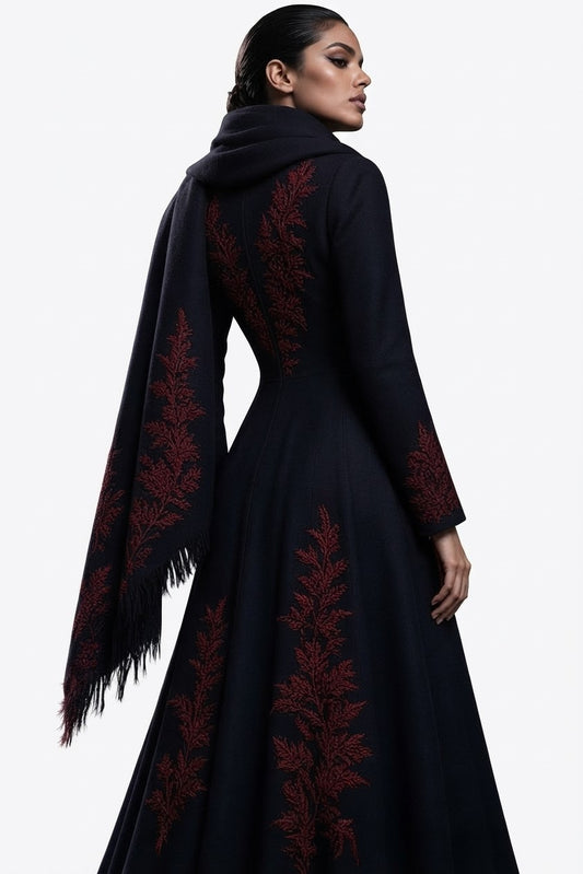 The Midnight Leaf Tapestry Gown and Scarf Ensemble by Shadow