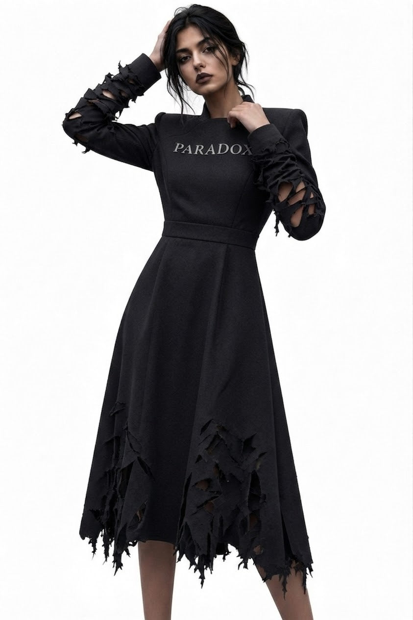 The Paradox Structural Distressed Midi Dress