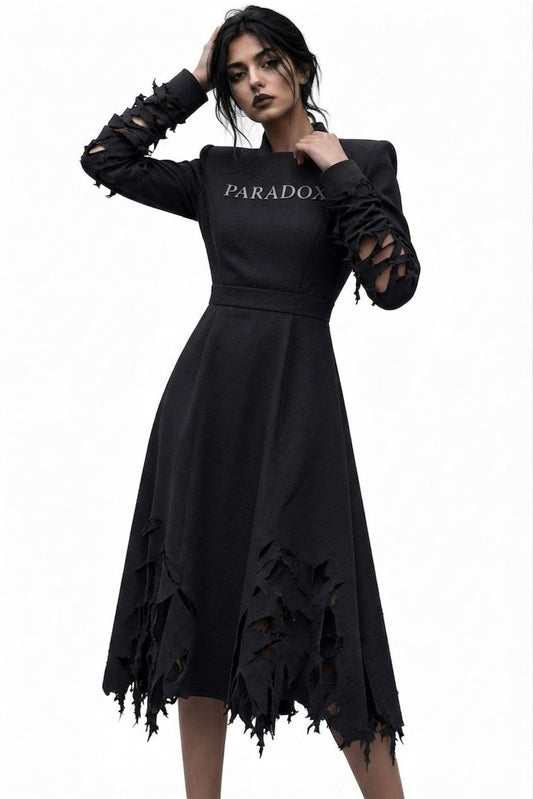 The Paradox Structural Distressed Midi Dress