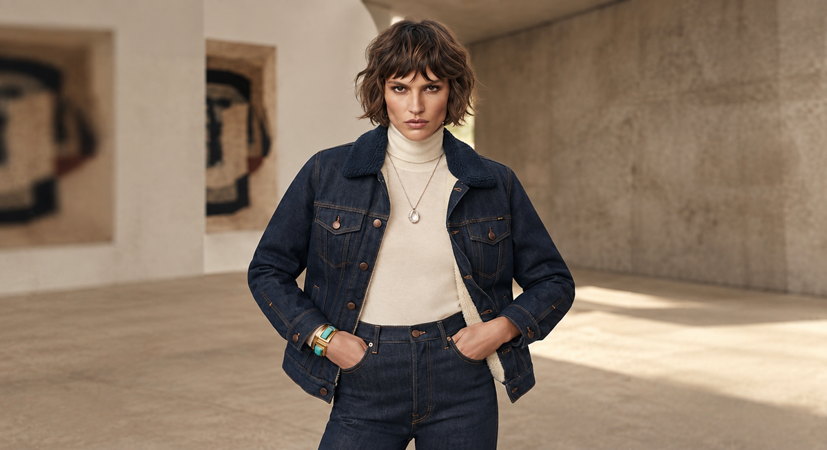 The Shadow Midnight Wool-Collar Denim Jacket