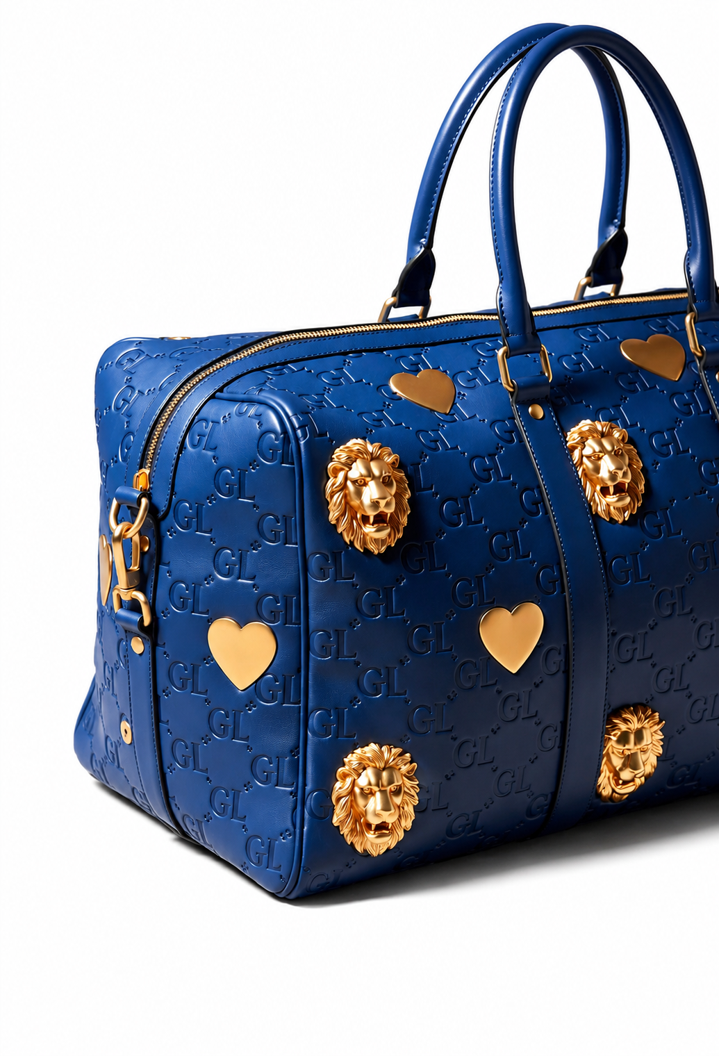 GL Royal Blue Monogram Gold Lion Duffle Bag