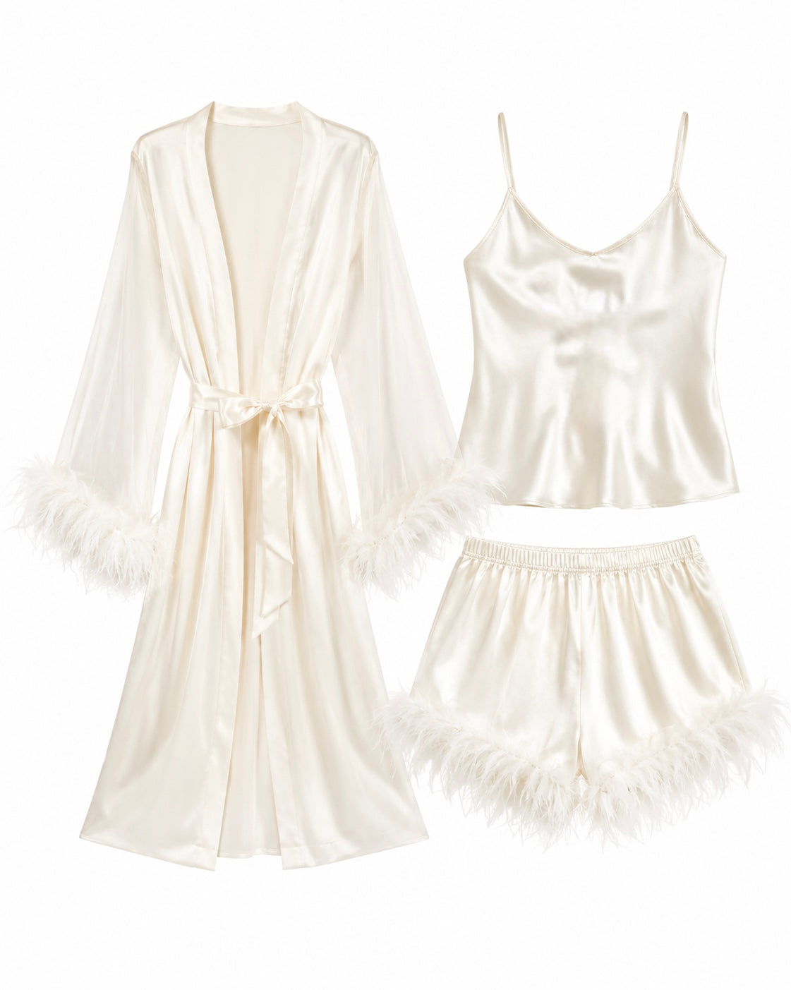 Halo Feather Satin Lingerie Set