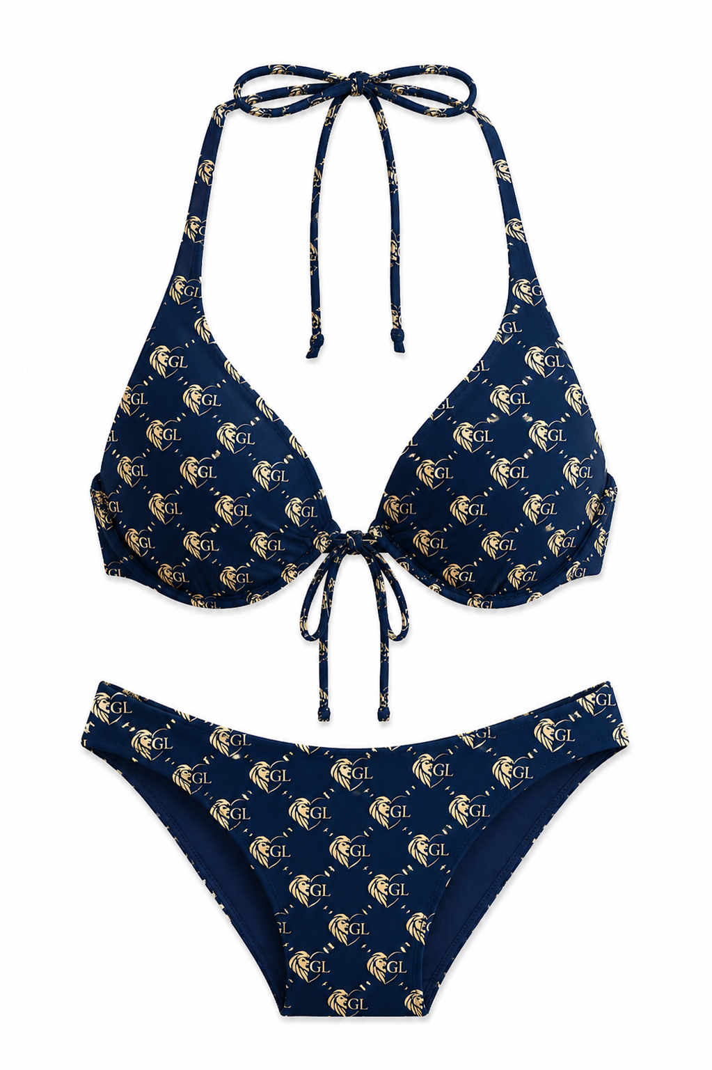 Gold Lion Monogram Navy Triangle Bikini Set